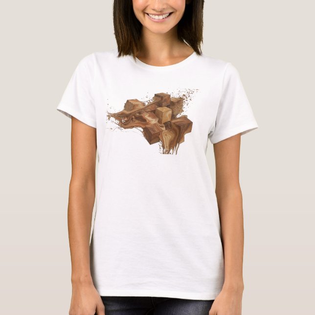Elegant orange abstrakt kuber Visuell design T Shirt (Framsida)