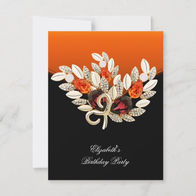 Elegant Orange Amber Jewel Födelsedagsfest Inbjudningar (Framsida)