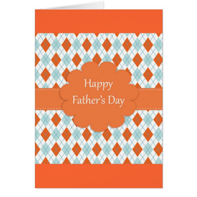Elegant Orange Argyle Mönster Pappa Hälsningskort (Framsidan)