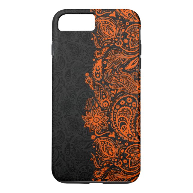 Elegant orange & Black Blommigt Paisley Snöre Case-Mate iPhone Skal (Baksida)
