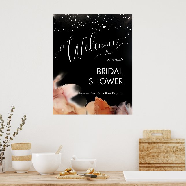 Elegant orange bläck svart bröllopsfest välkomstsk poster (Kök)