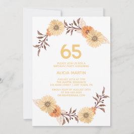 Elegant Orange Blommans vita födelsedag i Guld Inbjudningar