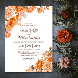 Elegant Orange Blommigt Bröllop Inbjudningar