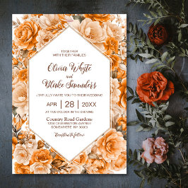 Elegant Orange Blommigt Bröllop Inbjudningar