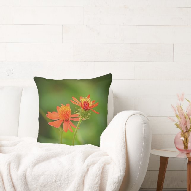 Elegant Orange Blommigt Dekorativ kudde (Soffa)