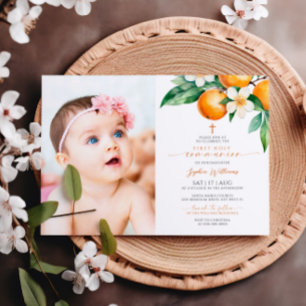Elegant Orange Blommigt Photo First Heliga Communi Inbjudningar