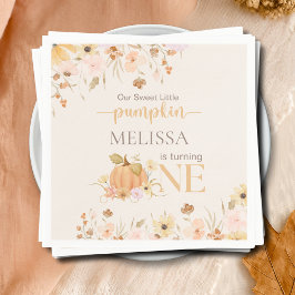 Elegant Orange Blommigt vår lilla pumpkin Birthday Pappersservett