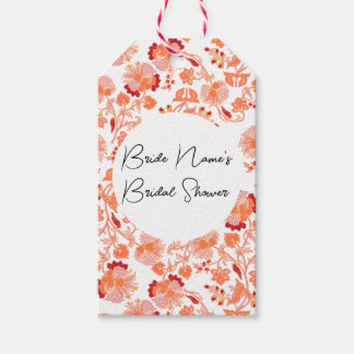 Elegant Orange Blommönstrad Bröllopsdusch Presentetikett