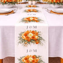 Elegant orange blomsterbröllopstyg med monogram