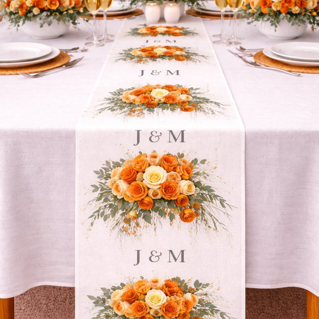 Elegant orange blomsterbröllopstyg med monogram tyg (Skapare uppladdad)