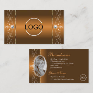 Elegant Orange Brown Squiggled Jewels Logotyp & Ph Visitkort