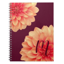Elegant Orange Dahlias Flowers Burgundy Monogram