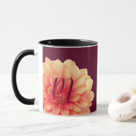 Elegant Orange Dahlias Flowers Burgundy Monogram Mugg