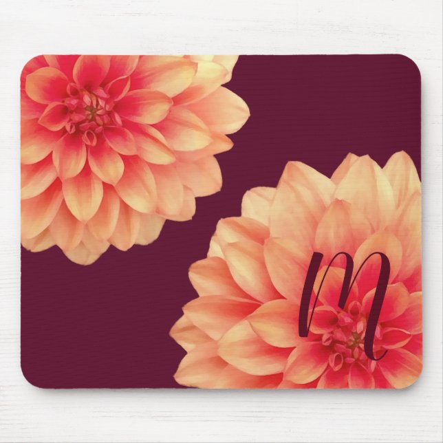 Elegant Orange Dahlias Flowers Burgundy Monogram Musmatta (Framsidan)