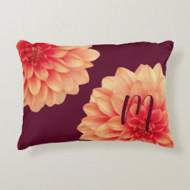 Elegant Orange Dahlias Flowers Burgundy Monogram Prydnadskudde