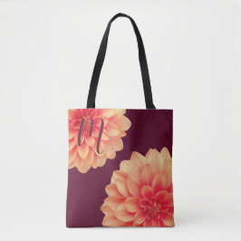 Elegant Orange Dahlias Flowers Burgundy Monogram Tygkasse