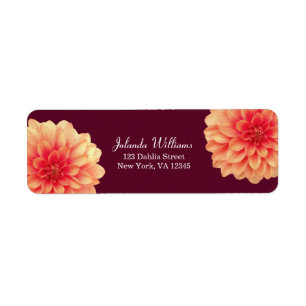 Elegant Orange Dahlias Flowers Burgundy Returadress Etikett