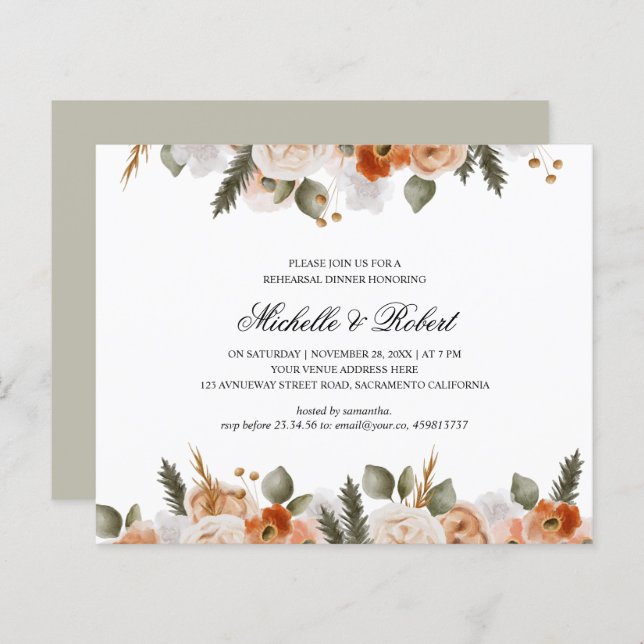 Elegant orange elfenbensfärgad salvia bröllopsprov (Fram/baksida)