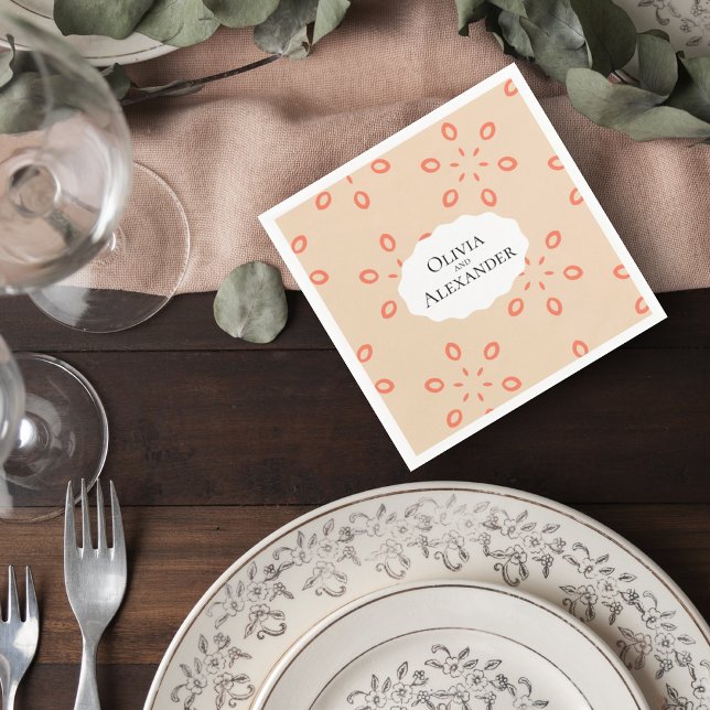 Elegant Orange Floral Wedding Cocktail Napkin Pappersservett (Skapare uppladdad)