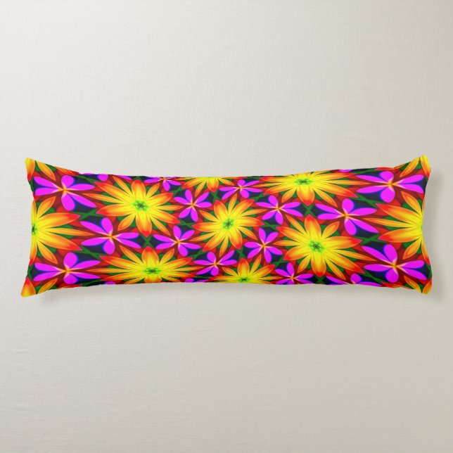 Elegant Orange Flower Mönster Kroppskudde (Framsidan)