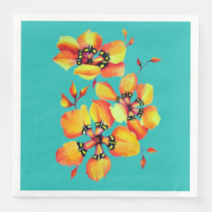 Elegant Orange Flowers - Aqua - Anpassa din egen Pappersservett
