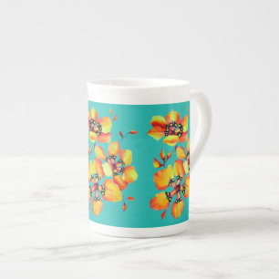 Elegant Orange Flowers - Aqua Benporslin Mugg