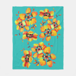 Elegant Orange Flowers - Aqua Fleecefilt