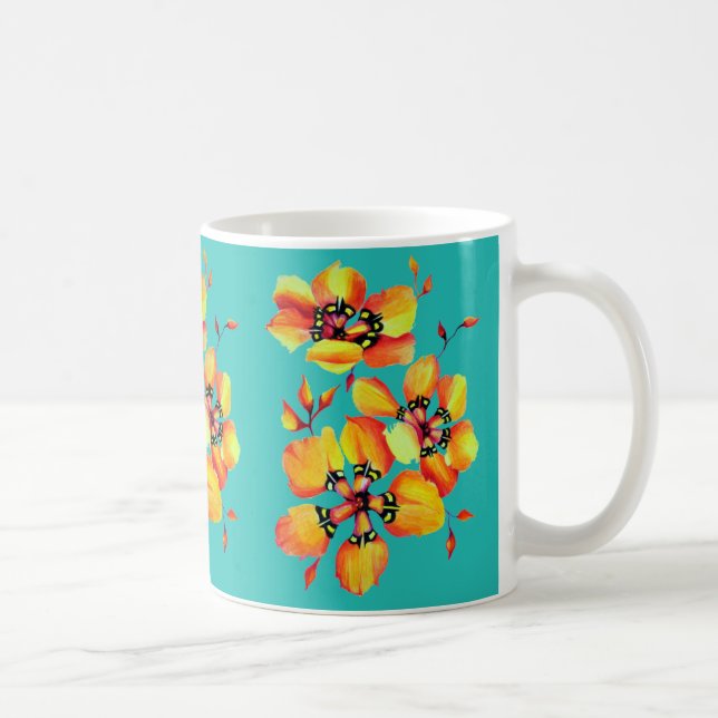 Elegant Orange Flowers - Aqua Kaffemugg (Höger)