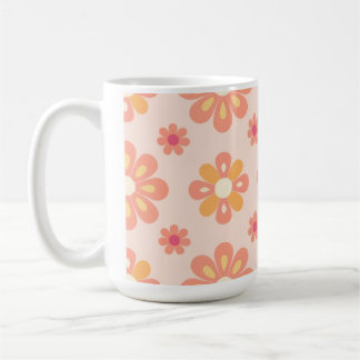 Elegant orange geometrisk retro blomkrukka kaffemu kaffemugg