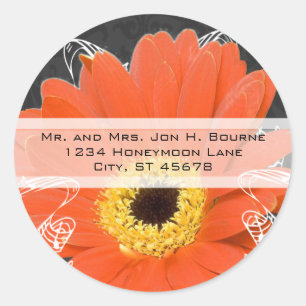 Elegant Orange Gerber Daisy Bröllop Runt Klistermärke