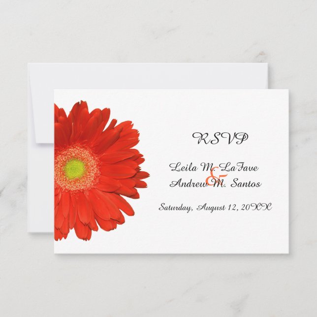Elegant orange gerbera tusenskönas bröllops-svarsk OSA kort (Framsida)
