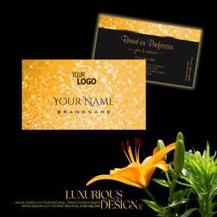 Elegant Orange Glitter Ljusstrålar Logotyp Modern Visitkort