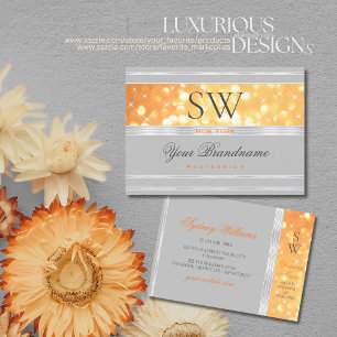 Elegant Orange Glitter Monogram Grått Silver Grä Visitkort