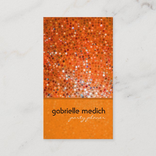 Elegant Orange Glitter Party Planner Affärskort Visitkort (Framsida)