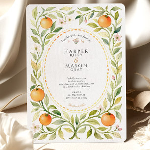 Elegant Orange Grove Watercolor Bröllop Inbjudningar
