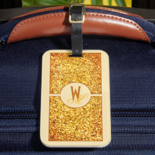 Elegant orange gul glittermonogram  bagagebricka