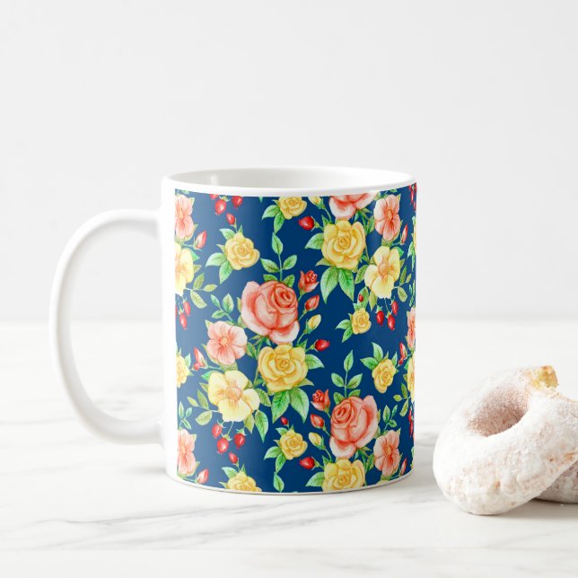 Elegant Orange Gul ros Blommönster Kaffemugg (Med munk)