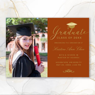 Elegant Orange Guld Formell Script Photo Studenten Meddelande