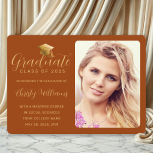 Elegant Orange Guld Photo College Graduation Meddelande