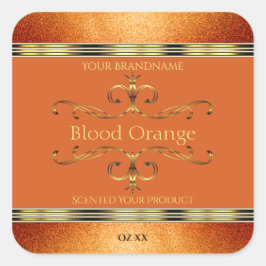 Elegant Orange Guld produktetiketter Glitter Gräns Fyrkantigt Klistermärke