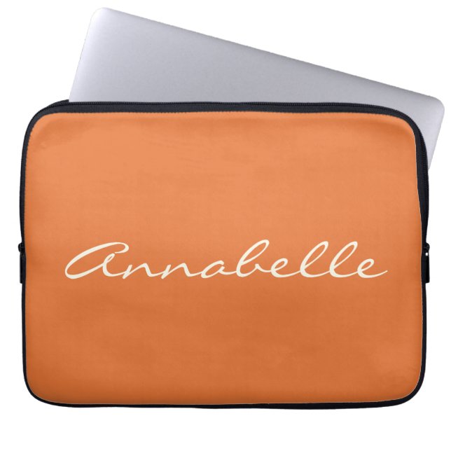 Elegant orange handskriven namn Anpassning Laptop Fodral (Framsidan)