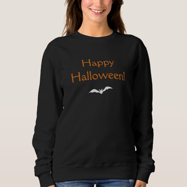 Elegant Orange Happy halloween med Fladdermus Blac T Shirt (Framsida)