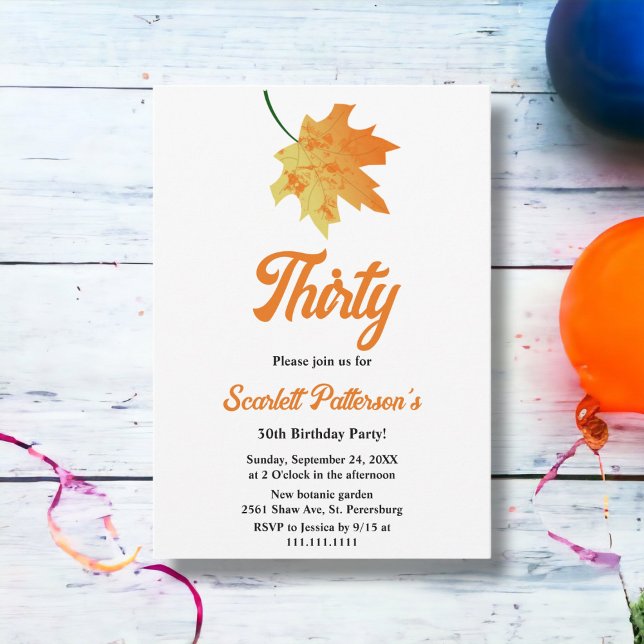 Elegant Orange Höst löv hösten 30års födelsedag Inbjudningar (Skapare uppladdad)