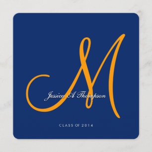 Elegant orange kunglig blåttstudenten för Monogram Inbjudningar