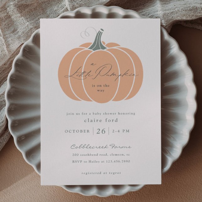 Elegant Orange Liten Pumpa Höst Baby Shower  Magnetisk Inbjudningskort (Elegant Orange Little Pumpkin Baby Shower Magnetic Invitations.)