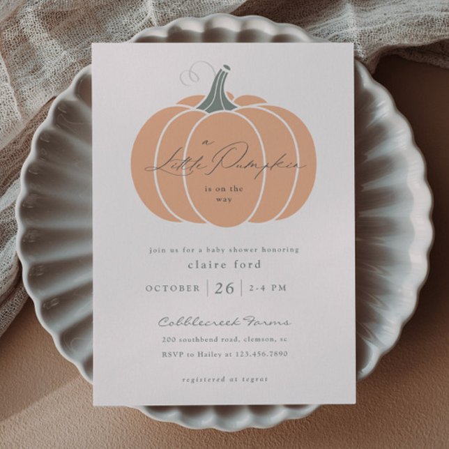 Elegant Orange Little Pumpkin Fall Baby Shower Vykort (Elegant Orange Little Pumpkin Fall Baby Shower Invitation Postcard.)