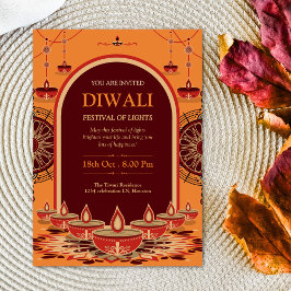 Elegant orange mandala Diwali Festival Ljus Inbjudningar