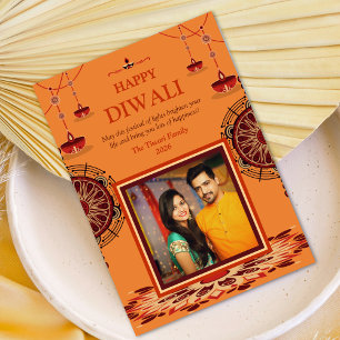 Elegant orange mandala Diwali Festival Ljus Julkort