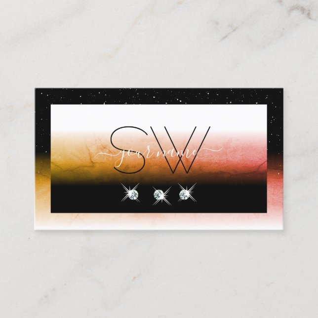 Elegant Orange Marcular Black White Monogram Jewel Visitkort (Framsida)