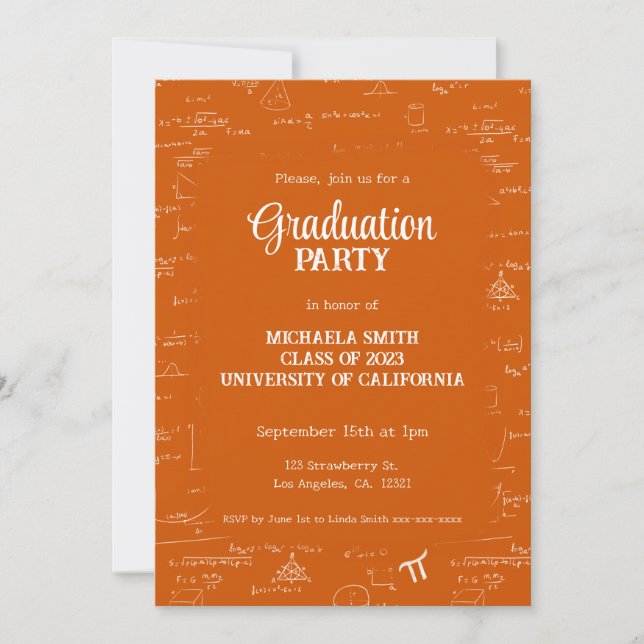Elegant Orange Math Hand-Written Photo Graduation Inbjudningar (Framsida)